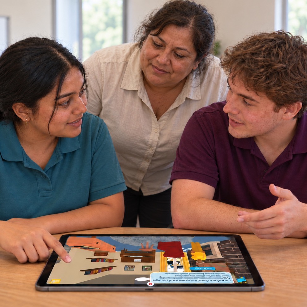 Care staff training together with CarePlay on a tablet
