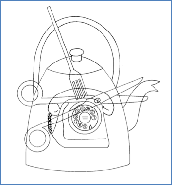 An early line drawing of household objects used in testing