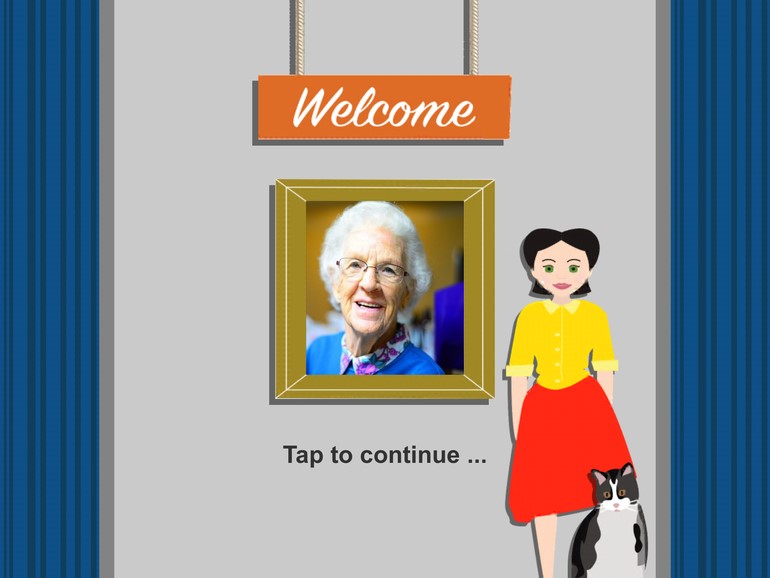 The DevaWorld welcome screen, with the player's photo in a frame and Julie beside it